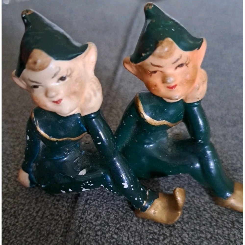 Vintage Lot Of 2 Male Christmas Elf‎ Figurines
